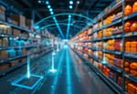 Batterielose Ambient IoT Sensoren visualisiert als unsichtbare Datenschicht über Einzelhandels-Supply-Chain