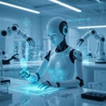 Eine roboterforscherin forscht eine Forschung