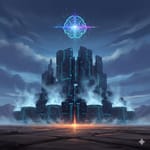 Ein gigantisches Rechenzentrum in der Wüste, im Vordergrund verdampfendes Wasser aus Kühltürmen