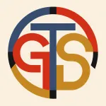 Bauhaus-style geometric monogram logo combining the three letters G, T and S