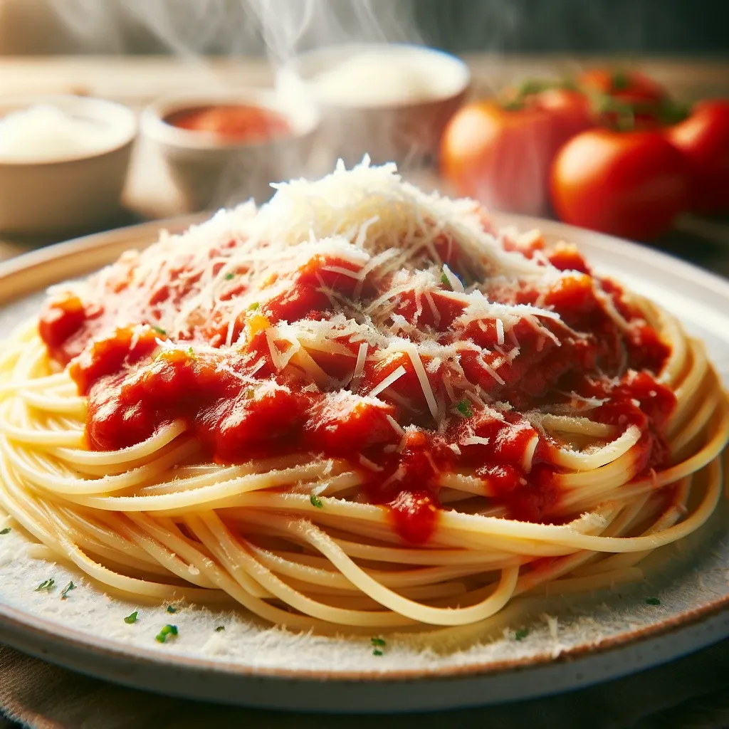 ChatGPT Bild mit Nudeln mit Tomatensoße und Parmesan