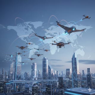 Drohnen am ganzen Himmel. Vorteil : Sie fliegen elektrisch