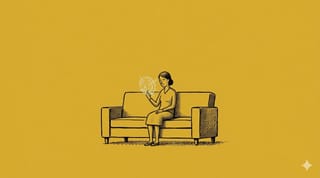 Eine Frau sitzt auf dem Sofa und kauft ein.