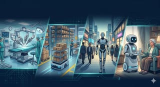 Roboter in vier verscheidenen Orten 