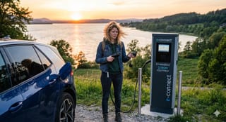 Person, die ein e-auto das erste mal auftanken soll