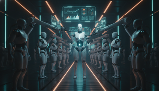 Humanoide Roboter werden in einer Fabrik von Roboterarmen montiert — Chinas UBTECH baut im Zehn-Minuten-Takt
