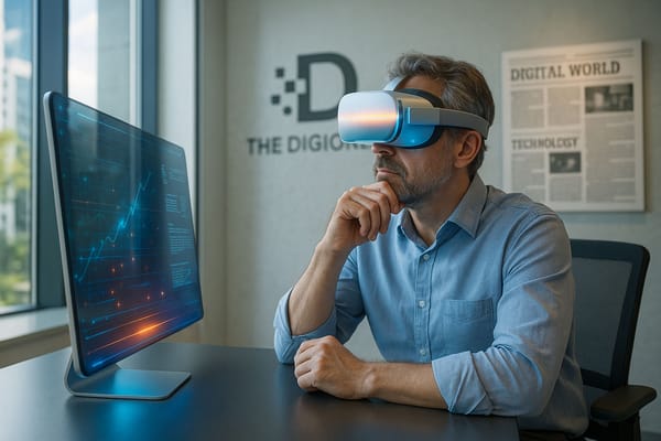 Virtual Reality Brille. Phil kann es nicht fassen und sitzt einfach nur da.