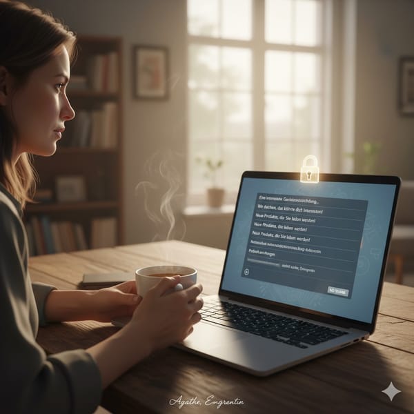 Agateh sitzt in der Früh vor ihrem Laptop