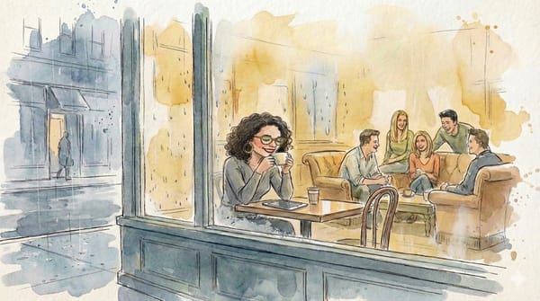 Jamie trinkt kaffee und hat ihren humor nicht verloren