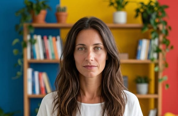 Agathe steht in der Redaktion und blickt in die Kamera