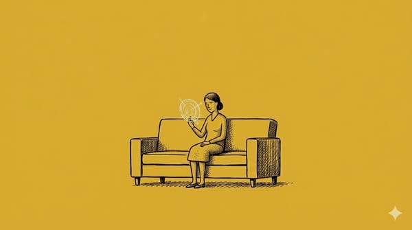 Eine Frau sitzt auf dem Sofa und kauft ein.