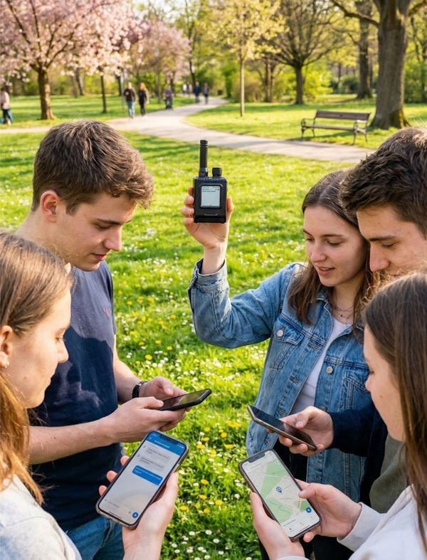 Junge leute beschäftigen sich mit der Alternative Meshtastic