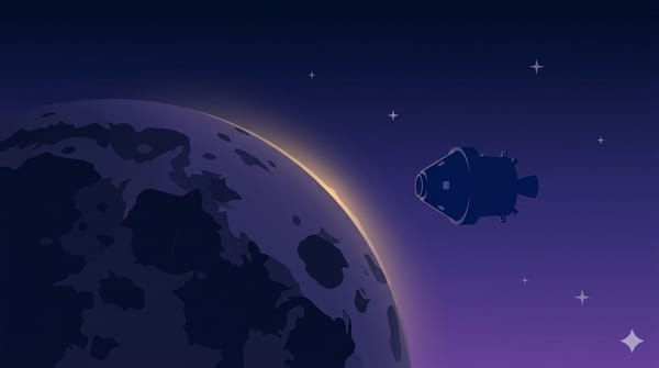 Vier Menschen fliegen weiter als je zuvor, sehen die Sonne hinter dem Mond verschwinden