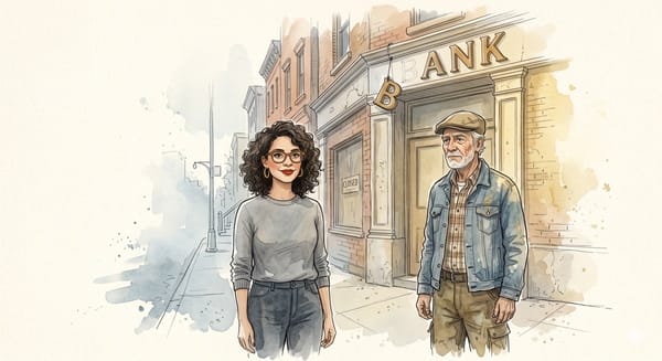 Wenigsten ein Cafe könnte in der Bank sein.